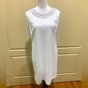 NWT Adrianna Papell Pearl Collared Lace/Eyelet Overlay Sleeveless Dress 12